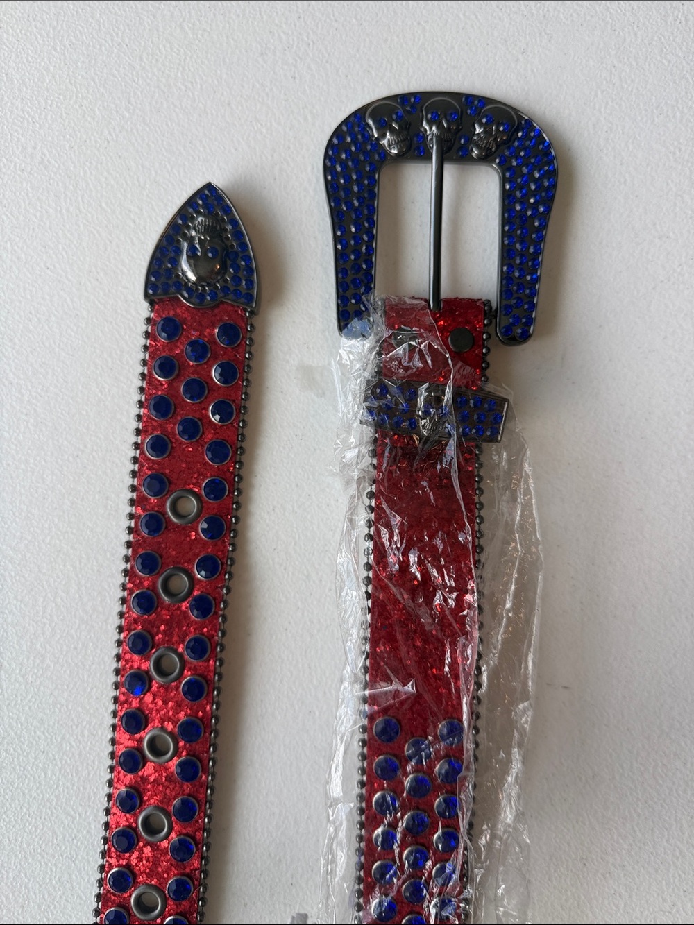 Red Belt with Blue Crystal Buckle